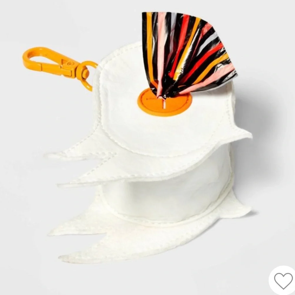 White & orange Ghost Dog Waste Bag Holder With Key Ring